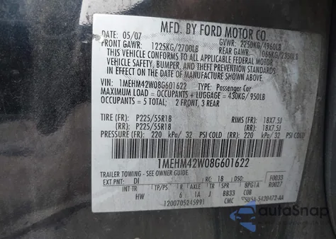 2008 Mercury Sable Premier z USA, uszkodzony, nr VIN 1MEHM42W08G601622